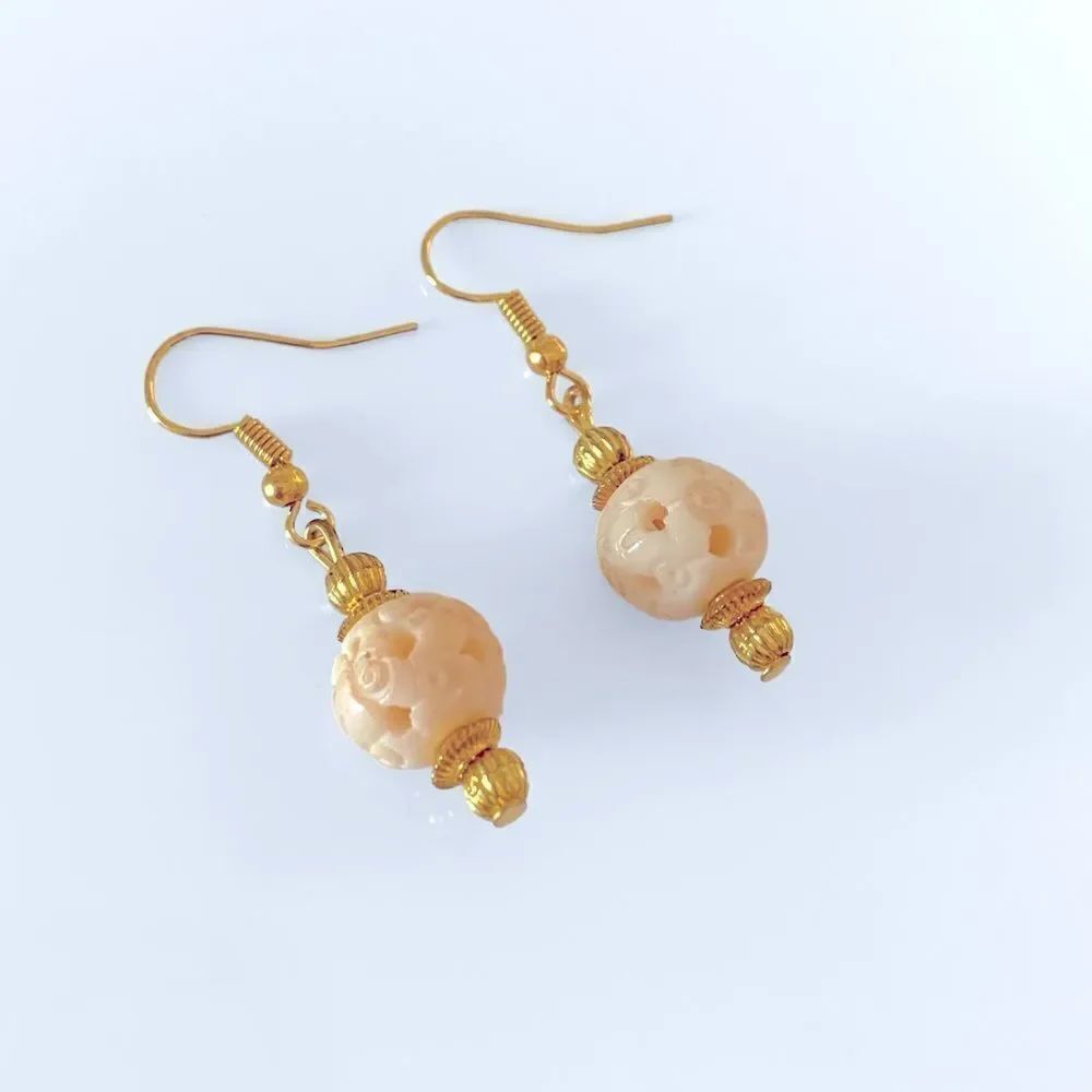 Vintage Carved Bone Bead Earrings